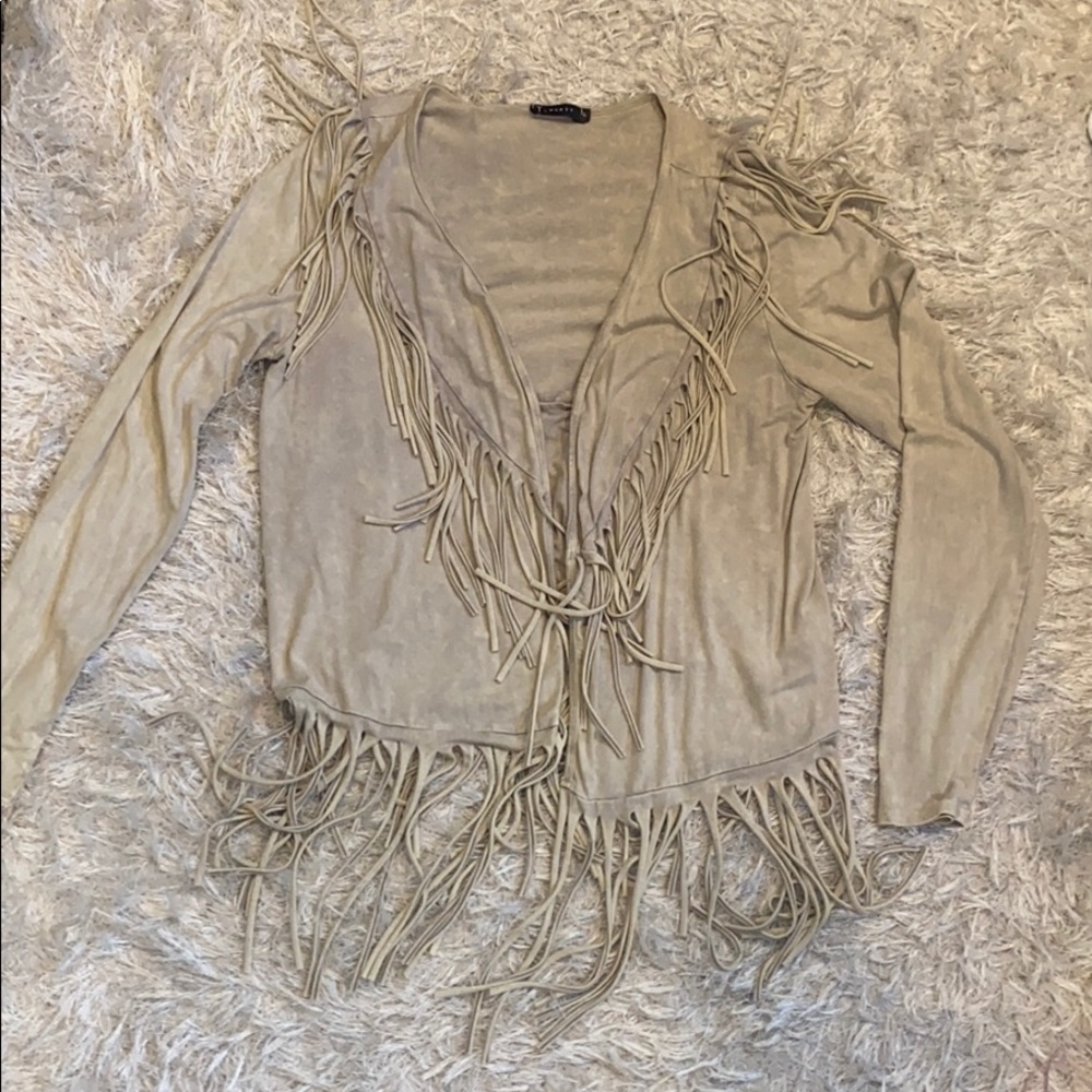 T Party Fringe Open Sweater